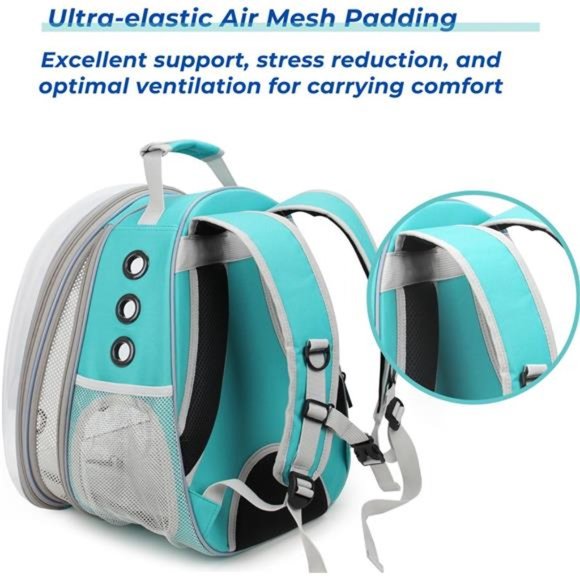 Bubble Expandable Cat Backpack Pet Travel Carrier for Cats and Dogs(Green-Front) - Picture 5 of 7